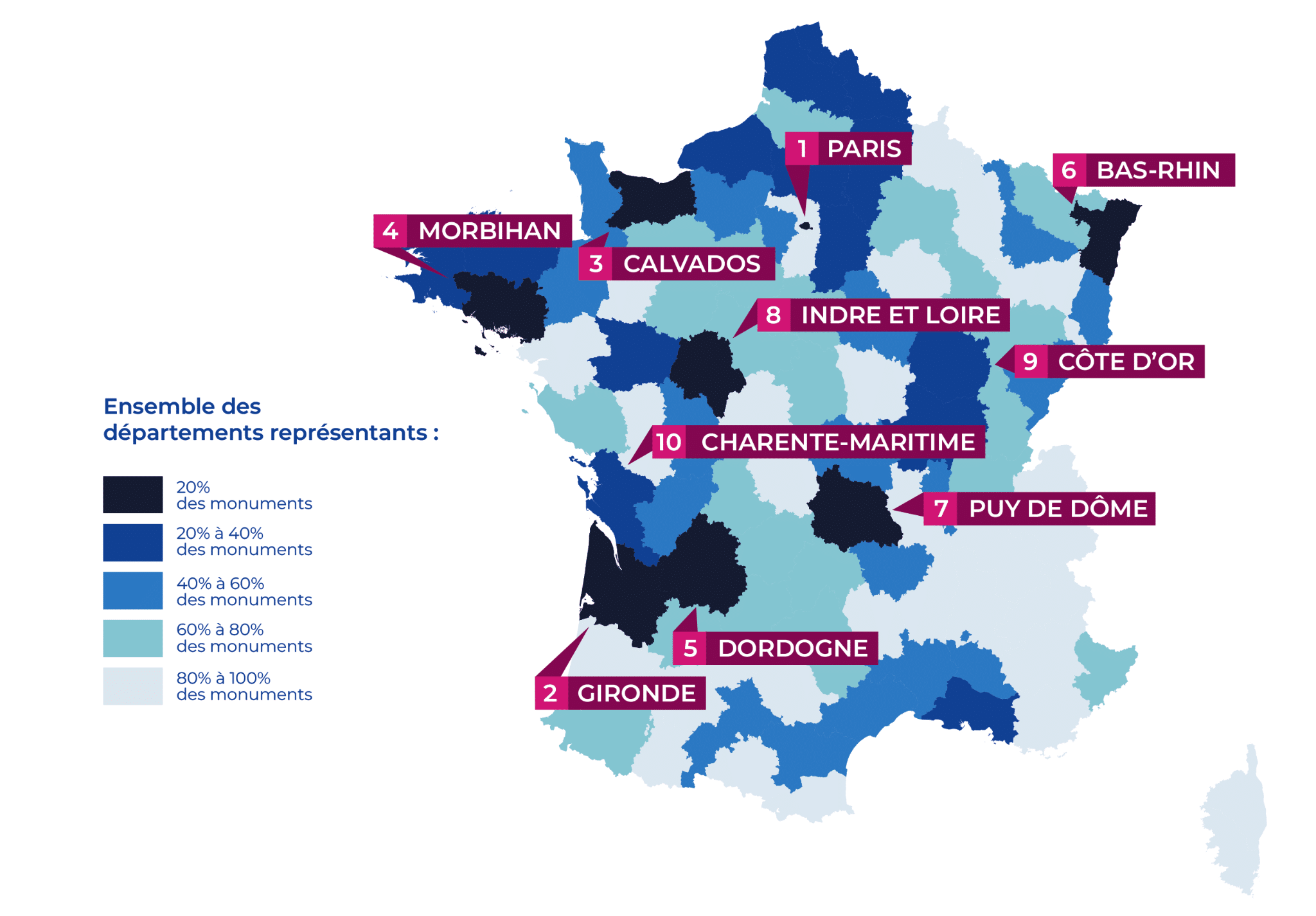 Carte des monuments historiques par département